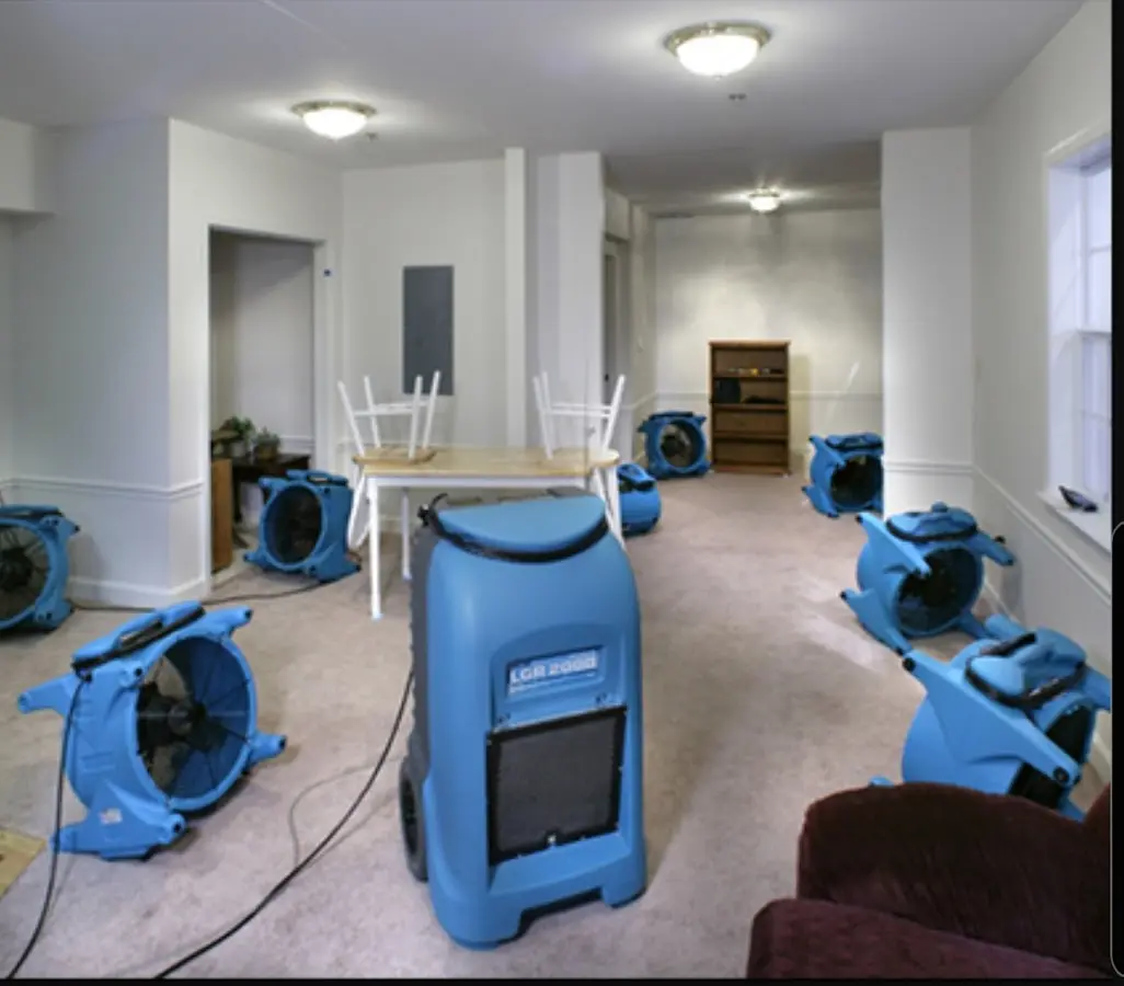 Air movers and dehumidifier setup for Water Extraction & Removal in Fairmont